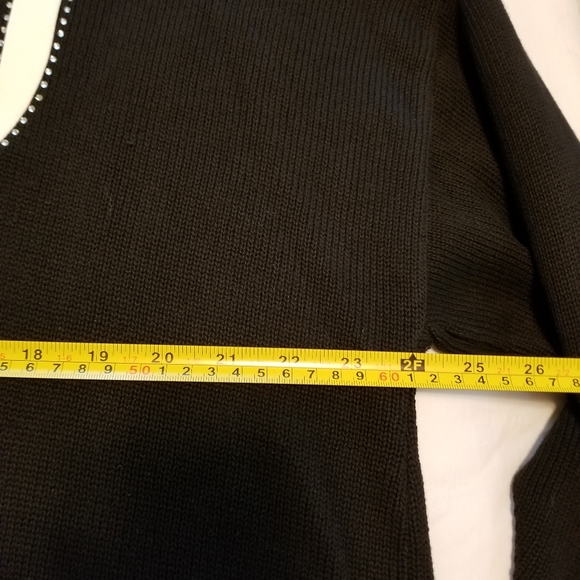 White Suede Rhinestone Trim Black Sweater - Picture 9 of 9